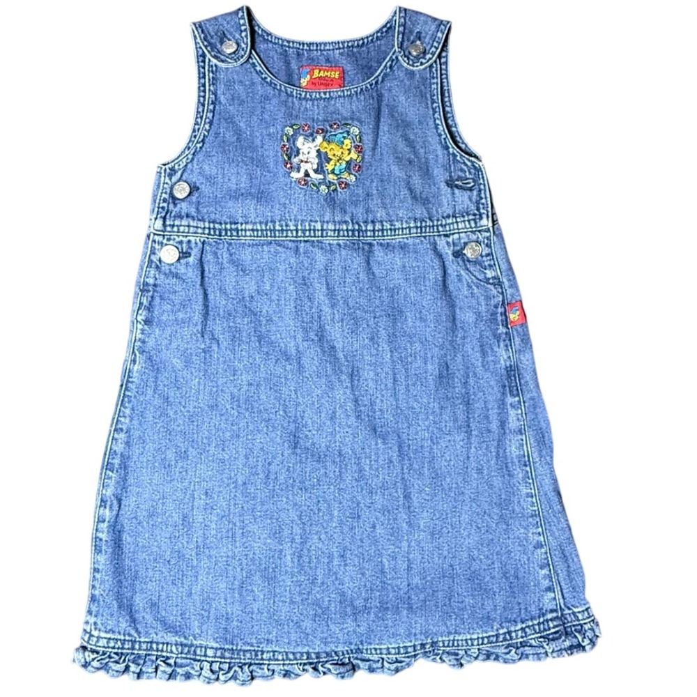 Bamse by Lindex Denim Jumper Dress Cartoon Graphic Sleeveless Kid Sz 3-4 104
